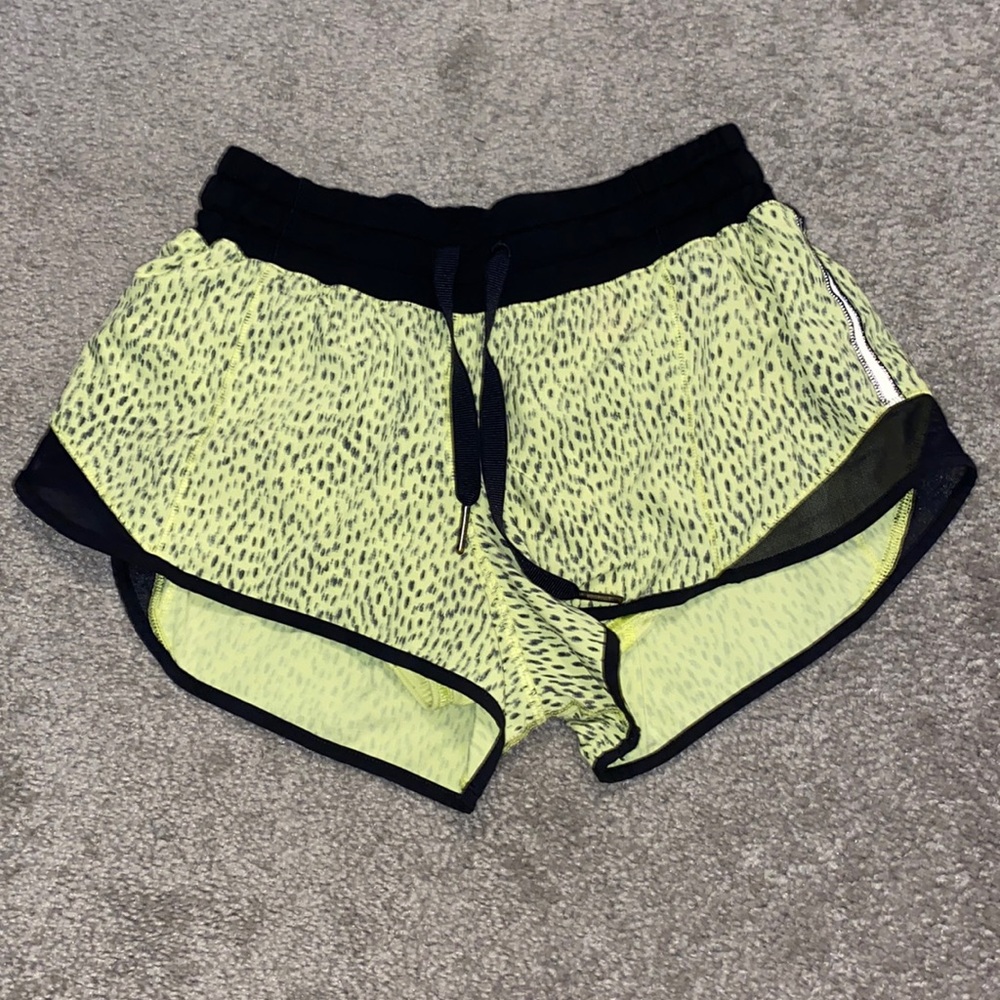 LuLuLemon neon yellow and black speckled shorts